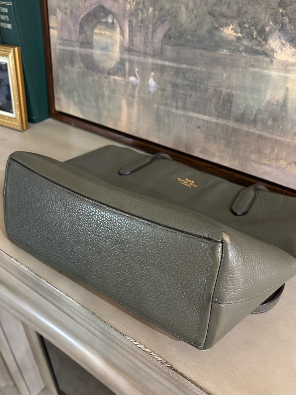 Coach Olive Leather Pebbled Tote with Gold Hardware - Picture 5 of 6